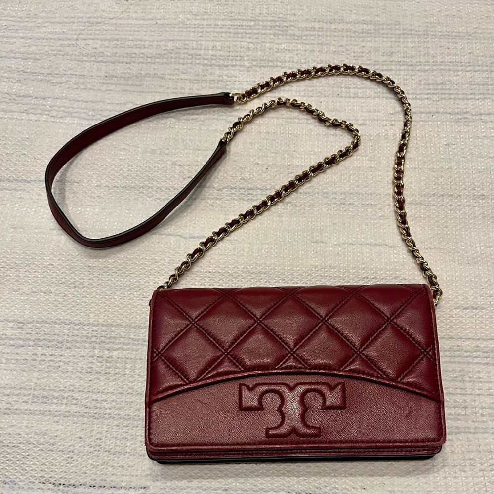 Tory Burch Red Quilted Crossbody Bag with Chain Strap
